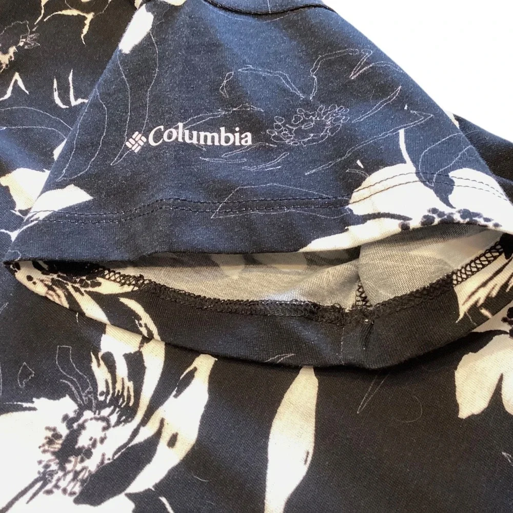 Columbia Black White Floral Cotton T-Shirt Mini Dress Sz L Tropical Travel NWOT